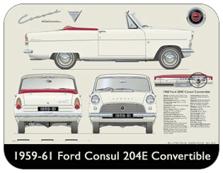 Ford Consul 204E Convertible 1959-62 Place Mat, Medium